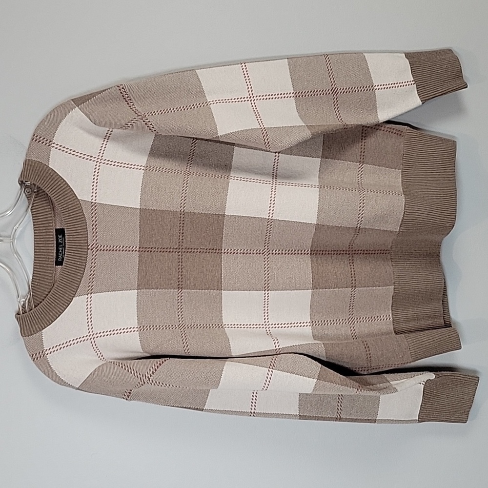 Rachel Zoe Neutral Plaid Sweater Medium